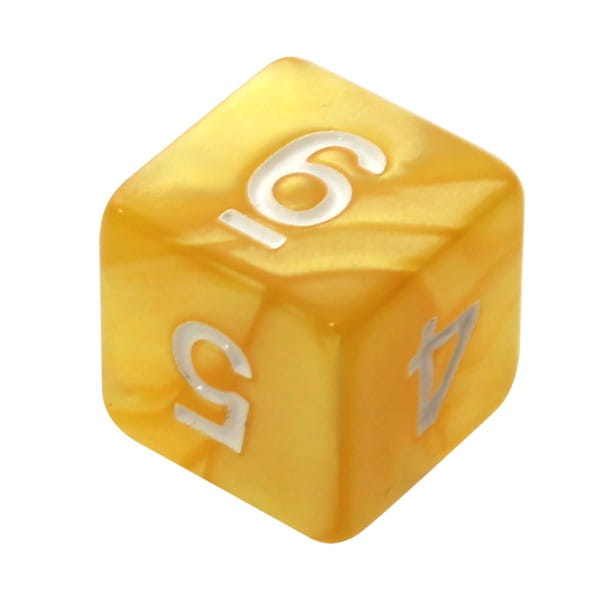 Kość REBEL perłowa 6 Ścian - Cyfry białe - Żółta