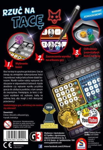 Rzuć na Tacę (gra planszowa) tył pudełka
