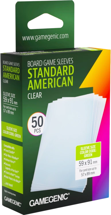 Gamegenic: Board Game Sleeves - Standard American (59x91 mm) - Clear - 50 sztuk