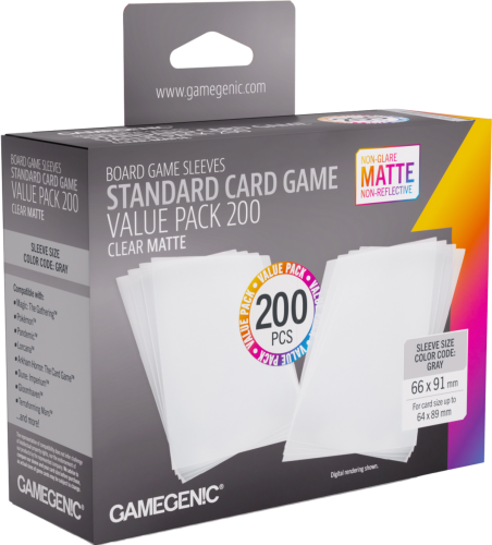 Gamegenic: Board Game Sleeves - Standard (66x91 mm) - Clear Matte - Value Pack, 200 sztuk