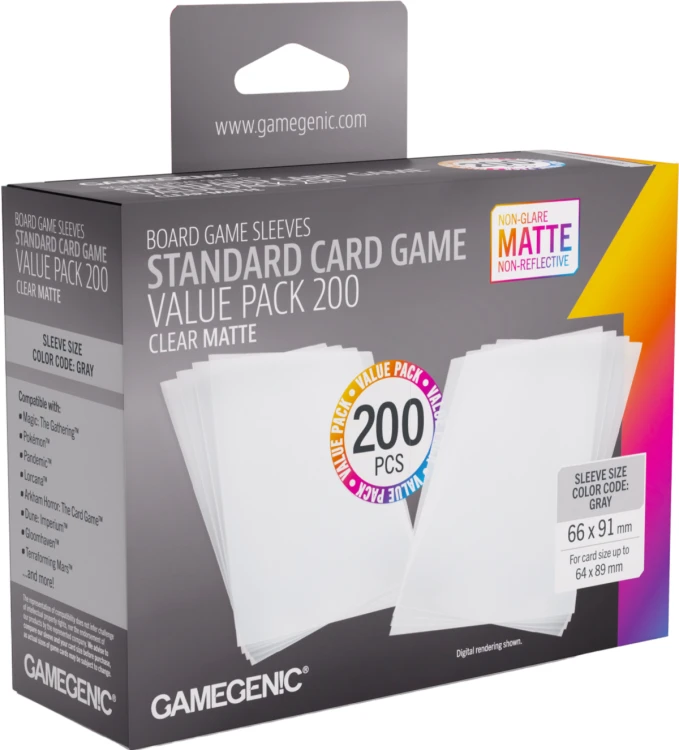 Gamegenic: Board Game Sleeves - Standard (66x91 mm) - Clear Matte - Value Pack, 200 sztuk
