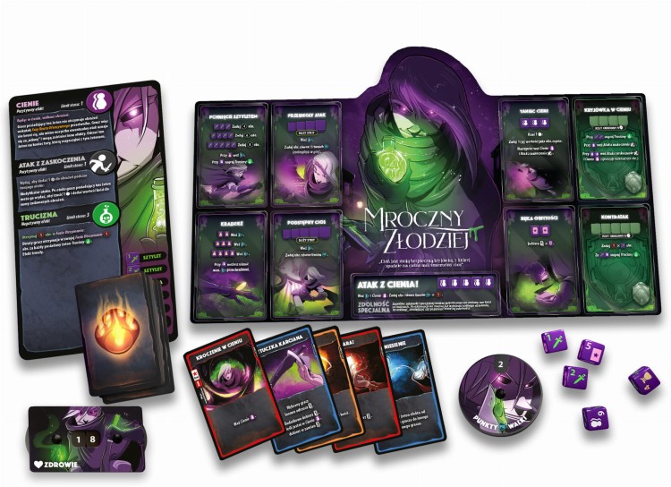 Dice Throne: Starcie 3 - Piromantka vs Mroczny Złodziej zawartość mrocznego złodzieja