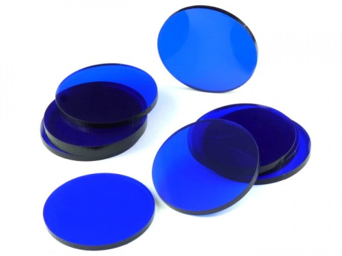 crafters: podstawki akrylowe - transparentne - okrągłe 50 x 3 mm - niebieskie (10)