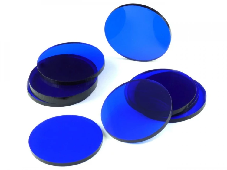 crafters: podstawki akrylowe - transparentne - okrągłe 50 x 3 mm - niebieskie (10)