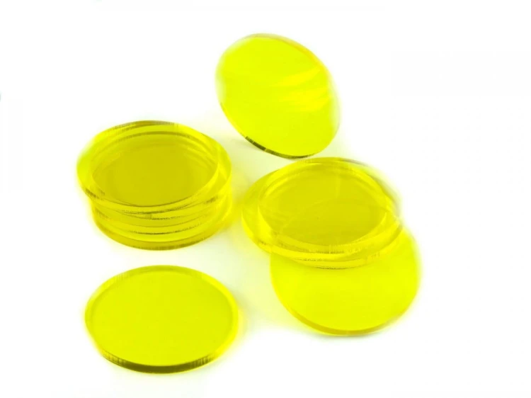 crafters: podstawki akrylowe - transparentne - okragle 50 x 3 mm - zolte (10)