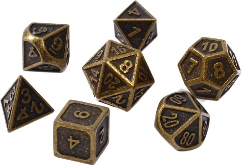 Komplet kości REBEL RPG - Metal - Tłoczony antyczny mosiądz