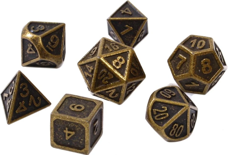 Komplet kości REBEL RPG - Metal - Tłoczony antyczny mosiądz