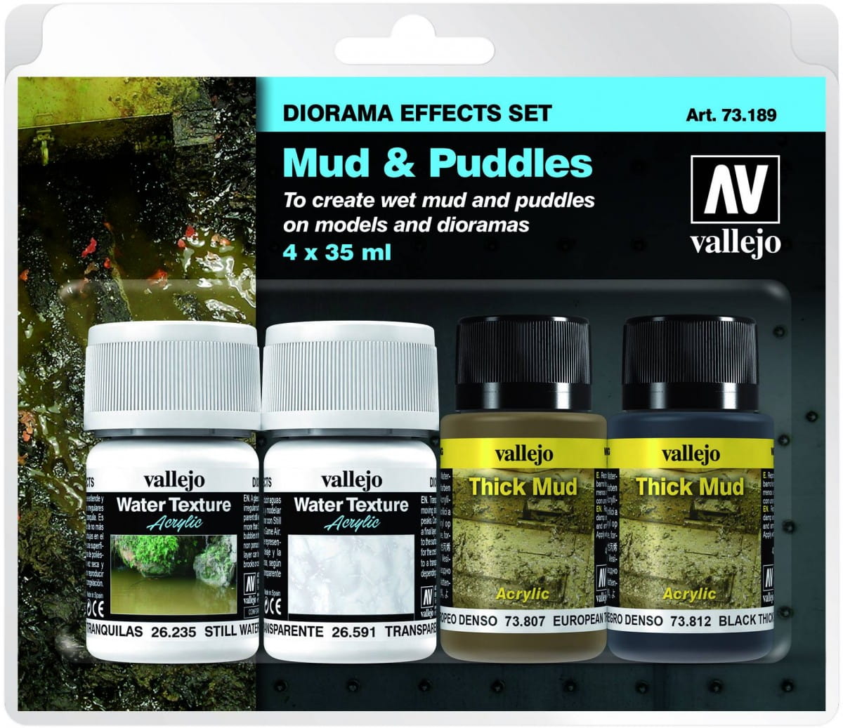 Vallejo: 73.189 - Diorama Effects Set - Mud &amp; Puddles (4 x 35 ml)