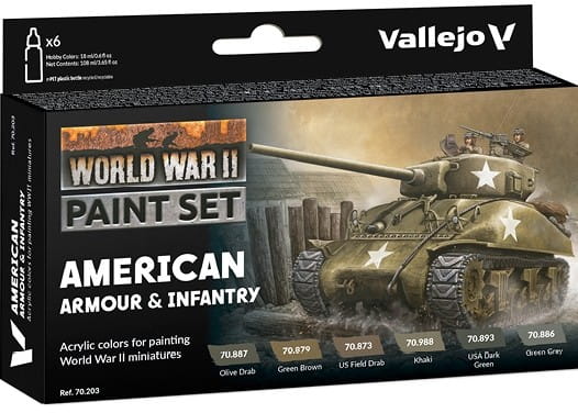 Vallejo: 70.203 - Model Color - WWII American Armour &amp; Infantry (6 x 18 ml)